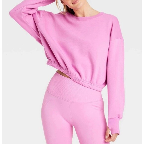 NWT~ JL JoyLab Orchid Pink Cropped Crewneck Sweatshirt Pullover Thumbholes Sz XL - Picture 1 of 16